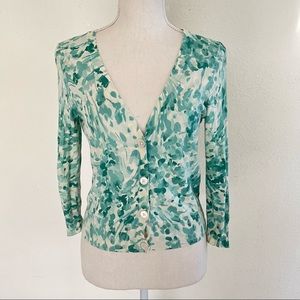 Talbots Women's Size Small White and Green Print Cardigan